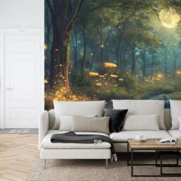 Fantasy Forest Mural, Glowing Trees, Flowers Wallpaper, Peel & Stick Wall Decal - thumbnail 2