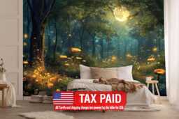 Fantasy Forest Mural, Glowing Trees, Flowers Wallpaper, Peel & Stick Wall Decal