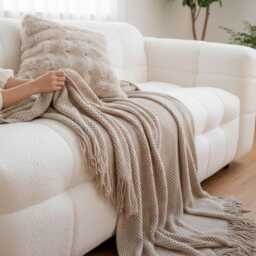 Scandinavian Double Woven Cotton Blanket - Nordic Home Decor Throw, Soft Sofa & Bed Layering Blanket, Minimalist Hygge Gift - thumbnail 4
