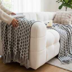 Scandinavian Double Woven Cotton Blanket - Nordic Home Decor Throw, Soft Sofa & Bed Layering Blanket, Minimalist Hygge Gift - thumbnail 1