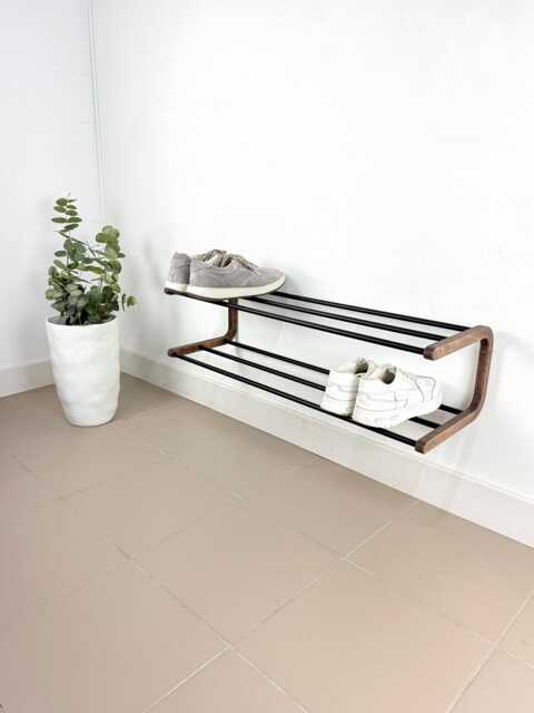 Wall Mount Shoe Rack Wood & Metal, Entryway Storage - image 1