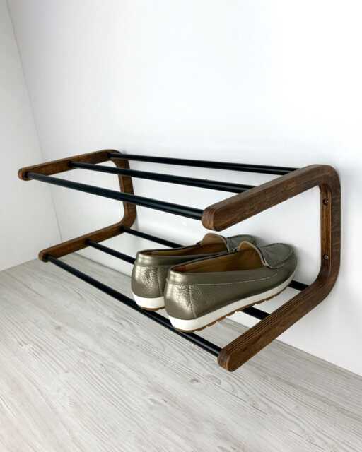 Wall Mount Shoe Rack Wood & Metal, Entryway Storage - image 1