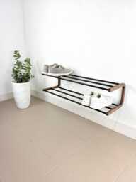 Wall Mount Shoe Rack Wood & Metal, Entryway Storage