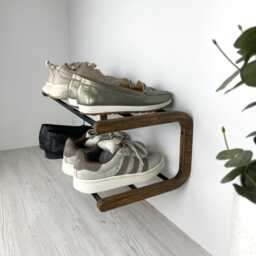 Wall Mount Shoe Rack Wood & Metal, Entryway Storage - thumbnail 2