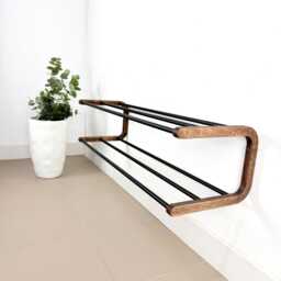 Wall Mount Shoe Rack Wood & Metal, Entryway Storage - thumbnail 4