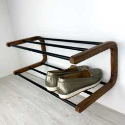 Wall Mount Shoe Rack Wood & Metal, Entryway Storage - thumbnail 2