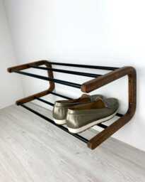 Wall Mount Shoe Rack Wood & Metal, Entryway Storage - thumbnail 1