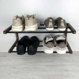 Wall Mount Shoe Rack Wood & Metal, Entryway Storage - thumbnail 3