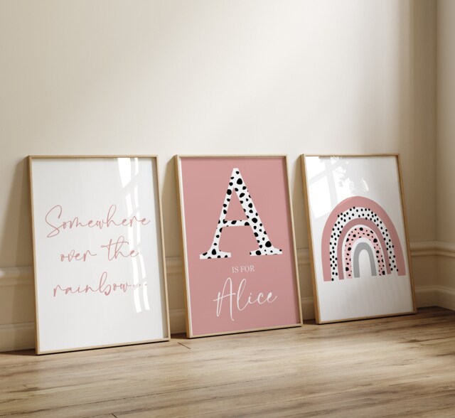 Rainbow Prints, Dalmatian Print Nursery Dusty Pink, Girls Wall Decor, Art, Set Of 3 Prints, Kids Prints - image 1