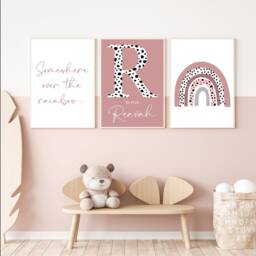 Rainbow Prints, Dalmatian Print Nursery Dusty Pink, Girls Wall Decor, Art, Set Of 3 Prints, Kids Prints - thumbnail 2