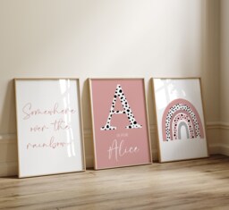Rainbow Prints, Dalmatian Print Nursery Dusty Pink, Girls Wall Decor, Art, Set Of 3 Prints, Kids Prints - thumbnail 1
