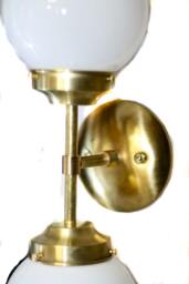 Mid Century Modern Double Glass Globe Wall Sconce/Ceiling Mount Light Fixture - Brass Or Chrome White Clear Globes - thumbnail 2