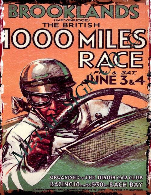 Brooklands 1000 Miles Race Metal Sign Vintage Motorsport Wall Art