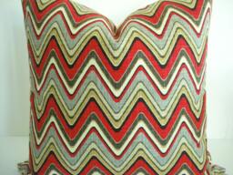 Waverly -Decorative Designer Pillow Cover - Wave Chevron Throw /Lumbar Pillow- Grey -Red-Tan-Cream-Black - thumbnail 1