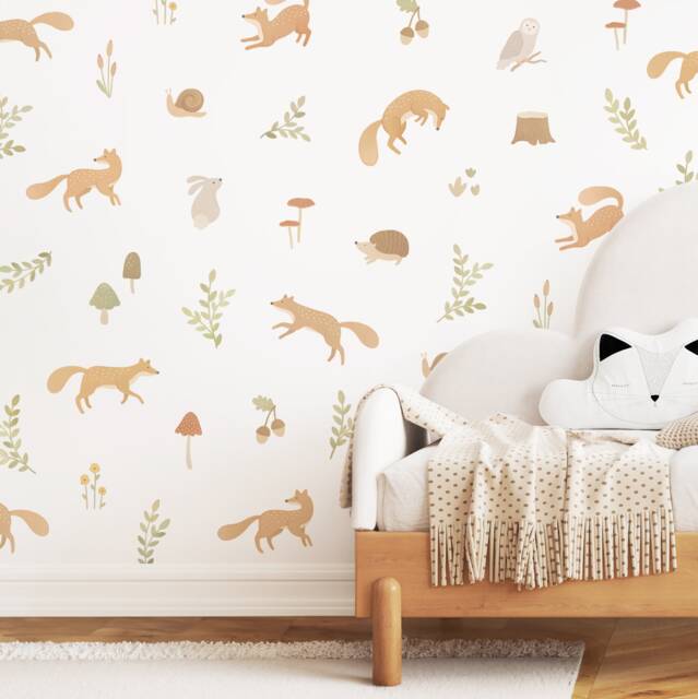 Woodland Animal Wall Decals - Removable, Reusable Stickers Nursery Decor, Fox Decals, Forest Kids Room Decor - image 1