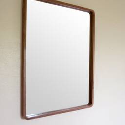 Modern Walnut Mirror - Rounded Corners Deep Wooden Ready To Ship - thumbnail 2