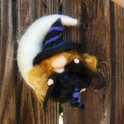 Felt Witch On The Crescent Moon -Autumn Needle Felted - Waldorf Inspired Needle Autumn By Rebecca Varon
