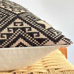Black Neutral Tribal Hemp Hand Woven Natural Dye Color Lumbar Pillow Cover - Stains - thumbnail 3