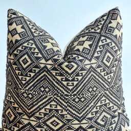 Black Neutral Tribal Hemp Hand Woven Natural Dye Color Lumbar Pillow Cover - Stains - thumbnail 2