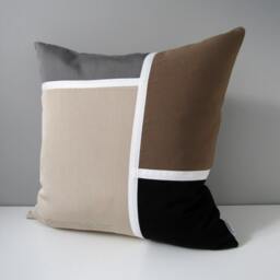 Brown Color Block Sunbrella?? Pillow Cover, Beige Gray Mid-Century Modern Outdoor Cushion - thumbnail 4