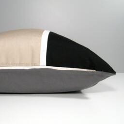 Brown Color Block Sunbrella?? Pillow Cover, Beige Gray Mid-Century Modern Outdoor Cushion - thumbnail 2