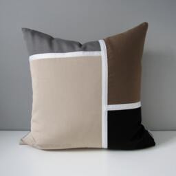 Brown Color Block Sunbrella?? Pillow Cover, Beige Gray Mid-Century Modern Outdoor Cushion - thumbnail 3