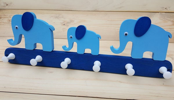 Children's Wardrobe Wooden Elephant Wall Hook Room Rail Coat
