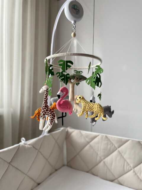 Handmade Safari Baby Mobile Felt Lion, Giraffe, Zebra, Hippo, Nursery Crib Decor - image 1