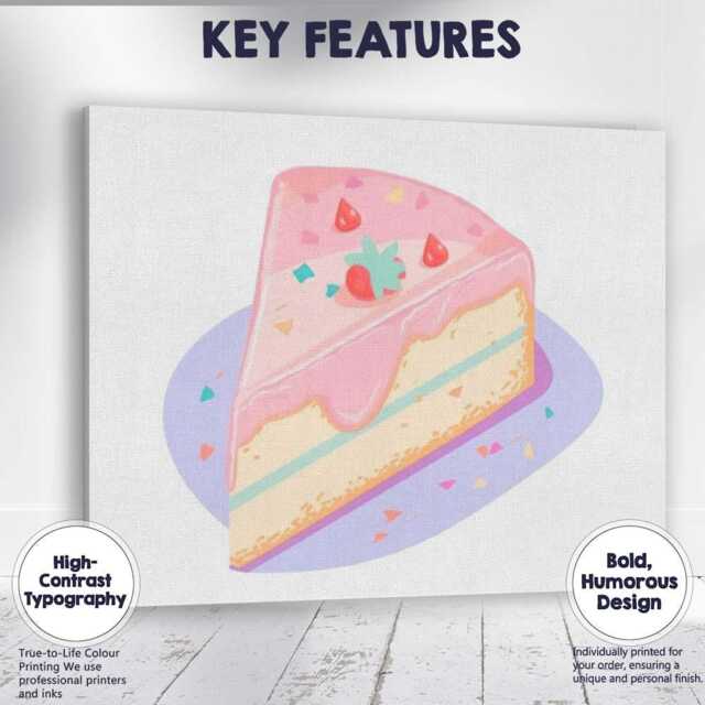 Pastel Pink Strawberry Cheesecake Slice Dessert Illustration Canvas Wall Art Print Decor Picture Ready To Hang - image 1