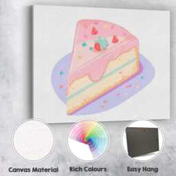 Pastel Pink Strawberry Cheesecake Slice Dessert Illustration Canvas Wall Art Print Decor Picture Ready To Hang - thumbnail 2