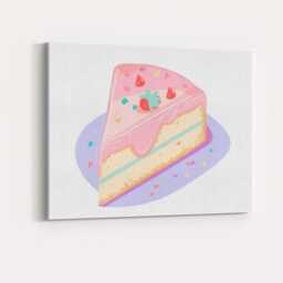 Pastel Pink Strawberry Cheesecake Slice Dessert Illustration Canvas Wall Art Print Decor Picture Ready To Hang - thumbnail 4