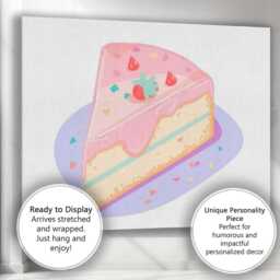 Pastel Pink Strawberry Cheesecake Slice Dessert Illustration Canvas Wall Art Print Decor Picture Ready To Hang - thumbnail 3