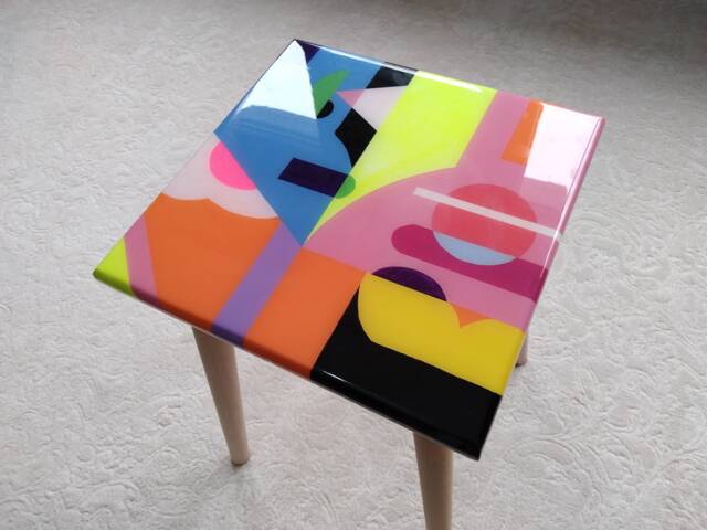 Funky Abstract Resin Side Table, Pop Art Painted Accent Coffee Table - image 1