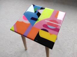 Funky Abstract Resin Side Table, Pop Art Painted Accent Coffee Table - thumbnail 1