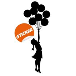 Balloon Girl Artist Wall Sticker - Hot Air Nursery Baby Decor Vinyl Room Cute Decal Teen Love Silhouette Black Label Drawn Gift Mural - thumbnail 2