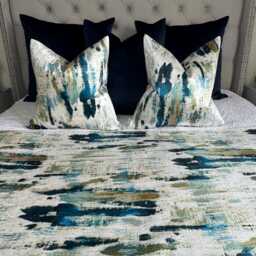 Teal Abstract Cushion Cover - Velvet-Touch Polyester Wish Lagoon Designer Fabric Handmade Pillow in All Sizes Sofa Or Bed Accent - thumbnail 3