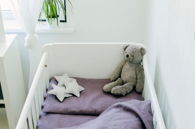 Organic Purple Linen Bedding Set Fitted Sheet, Duvet Cover, Pillowcase, For Baybies, Toddlers, Kids - image 1