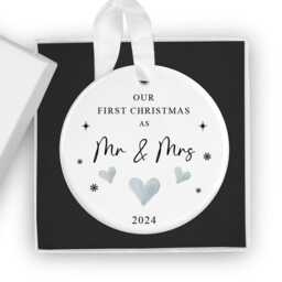 First Christmas As Mr & Mrs Bauble, 2026 1st Xmas Married Ornament Keepsake, Couples Tree, Newlywed, Gift For Wife, Husband, Hearts - thumbnail 3