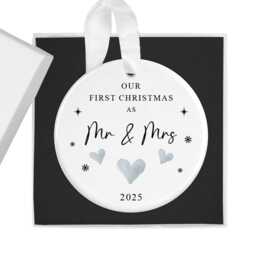 First Christmas As Mr & Mrs Bauble, 2026 1st Xmas Married Ornament Keepsake, Couples Tree, Newlywed, Gift For Wife, Husband, Hearts - thumbnail 2