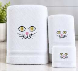 Cat Face Embroidered Onto 100% Cotton Towels & Personalised With A Name - thumbnail 1