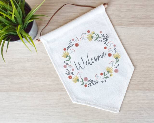 Personalised Floral Linen Flag , Pennant Flag, Wall Hanging Sign, Decor, Welcome Home Gift - image 1