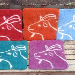 Handfelted Seat Cushion With A Goat For Chairs, Benches, Floors - thumbnail 2