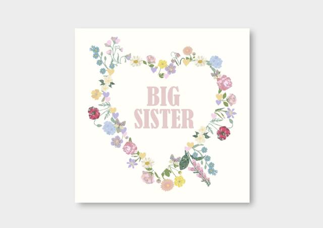 Big Sister - Little Heart Floral Wreath Square Print Nursery Children's Prints Wall Art - image 1