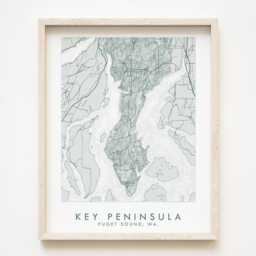 Key Peninsula Map Hand Drawn Topographic Washington Bathymetric Drawing - Art Print Home Gift Puget Sound Vacation Rental Decor - thumbnail 1