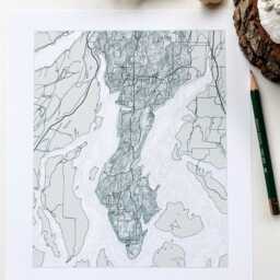 Key Peninsula Map Hand Drawn Topographic Washington Bathymetric Drawing - Art Print Home Gift Puget Sound Vacation Rental Decor - thumbnail 2