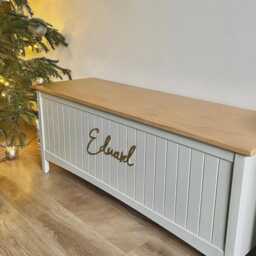 Wooden Toy Box Name Sign - Scribble Font Personalise Your Child's Toybox - thumbnail 3