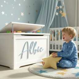 Wooden Toy Box Name Sign - Scribble Font Personalise Your Child's Toybox - thumbnail 2