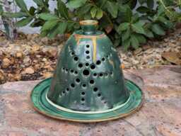 Handmade Green Ceramic Candle Holder Gold Accent Home Decor - thumbnail 1