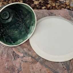 Handmade Green Ceramic Candle Holder Gold Accent Home Decor - thumbnail 4