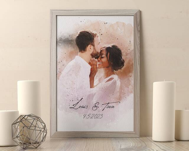 Custom Watercolour Couple Portrait - Unique Wedding Print For Anniversary Or Keepsake Gift - image 1